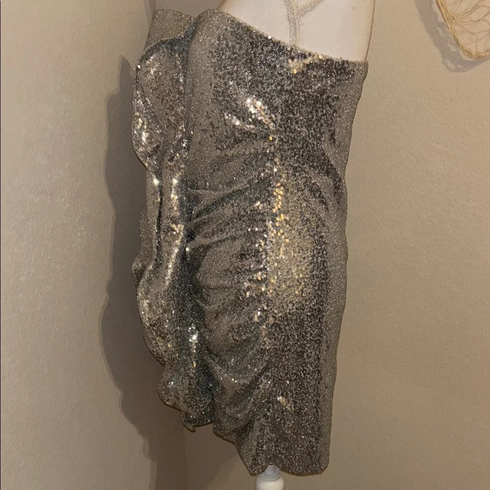Silver Sequin Strapless Party Dress - Picture 6 of 7